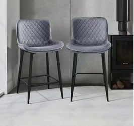 Chevre 24 in. Black Metal Counter Height Chair with Dark Gray Velvet Seat (Set of 4) $212
