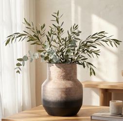 Brand NewLarge 13" Rustic Ceramic Vase - Modern Farmhouse Ombré Terracotta Pottery