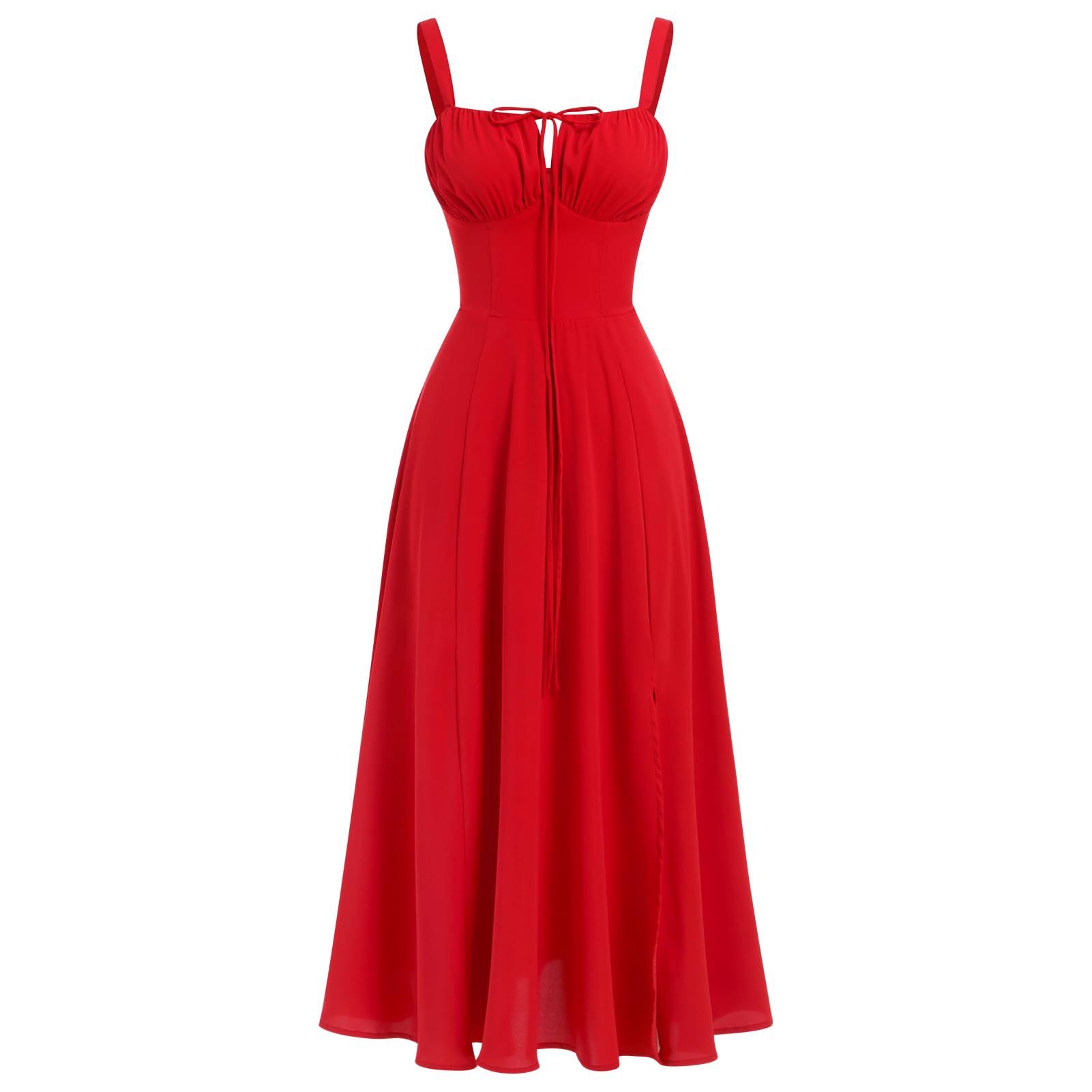 Corset Dress Flowy Slit Bustier Lace Up Midi Dresses Going Out