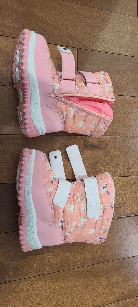 Winter Snow Boots for Outdoor- Waterproof with Fur Lined, 8 toddler size, unicorn, pink