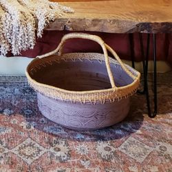 Beautiful Ghana large & heavy clay & ratan basket