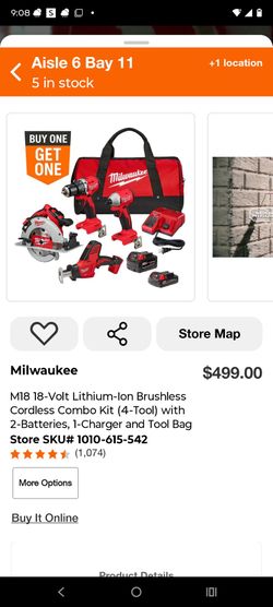 Milwaukee M18 18V Brushless 4-Tool Combo Kit