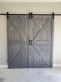 96” Grey barn doors with hardware