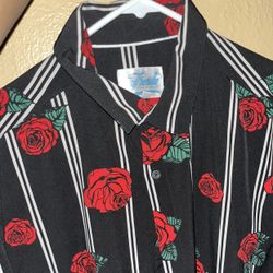 Really Cool! Red Flowers Roses Black And White Classic Button Up Shirt