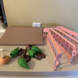 Vtg Fisher Price Doll House Replacement Parts- Deck, Light, Bushes/ Trees, Railings