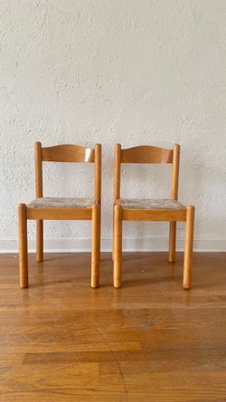 Pair of Italian Wood Dining Chairs with Rush Seats