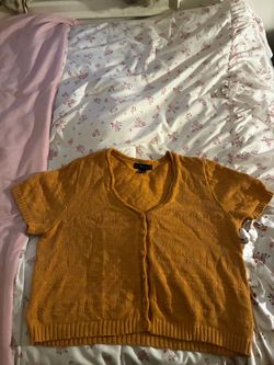 Mustard Yellow Knit Button-Up Crop Top