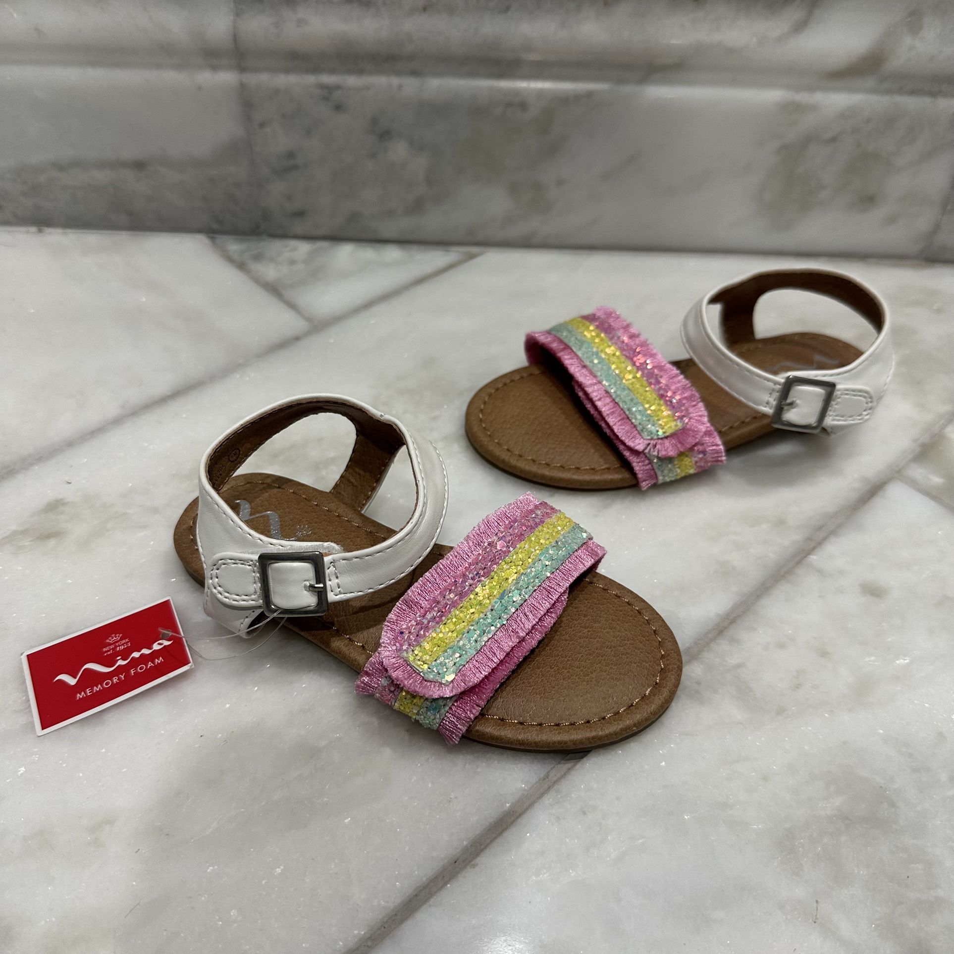 NWT Size 8 Toddler Girl Nina Rainbow Sparkle Fringe Sandals