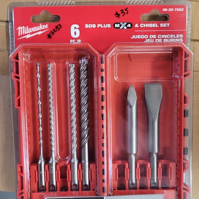 Milwaukee
4-Cutter SDS-Plus Carbide Drill Bits with Flat and Bull Point Chisel (6-Piece)