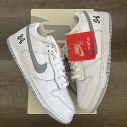 Supreme X Nike Dunk Low SB “White Metallic Silver”