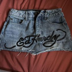 ed hardy denim mini skirt