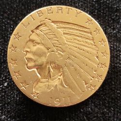 Authentic 1911-S U.S. $5 GOLD INDIAN HEAD COIN 