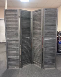 4-Panel Wood Louvered Room Divider Black Wood