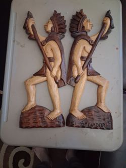 Set of Mayan hand carved  wood Indians