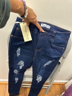 Prestige Denim Women's Distressed Skinny Jeans Dark Blue 5-Pocket Denim