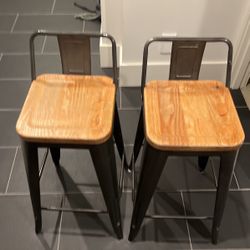 Two Wooden Metal Bar Stools 