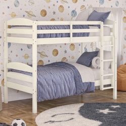 Solid Wood Twin-over-Twin Convertible Bunk Bed, Vanilla