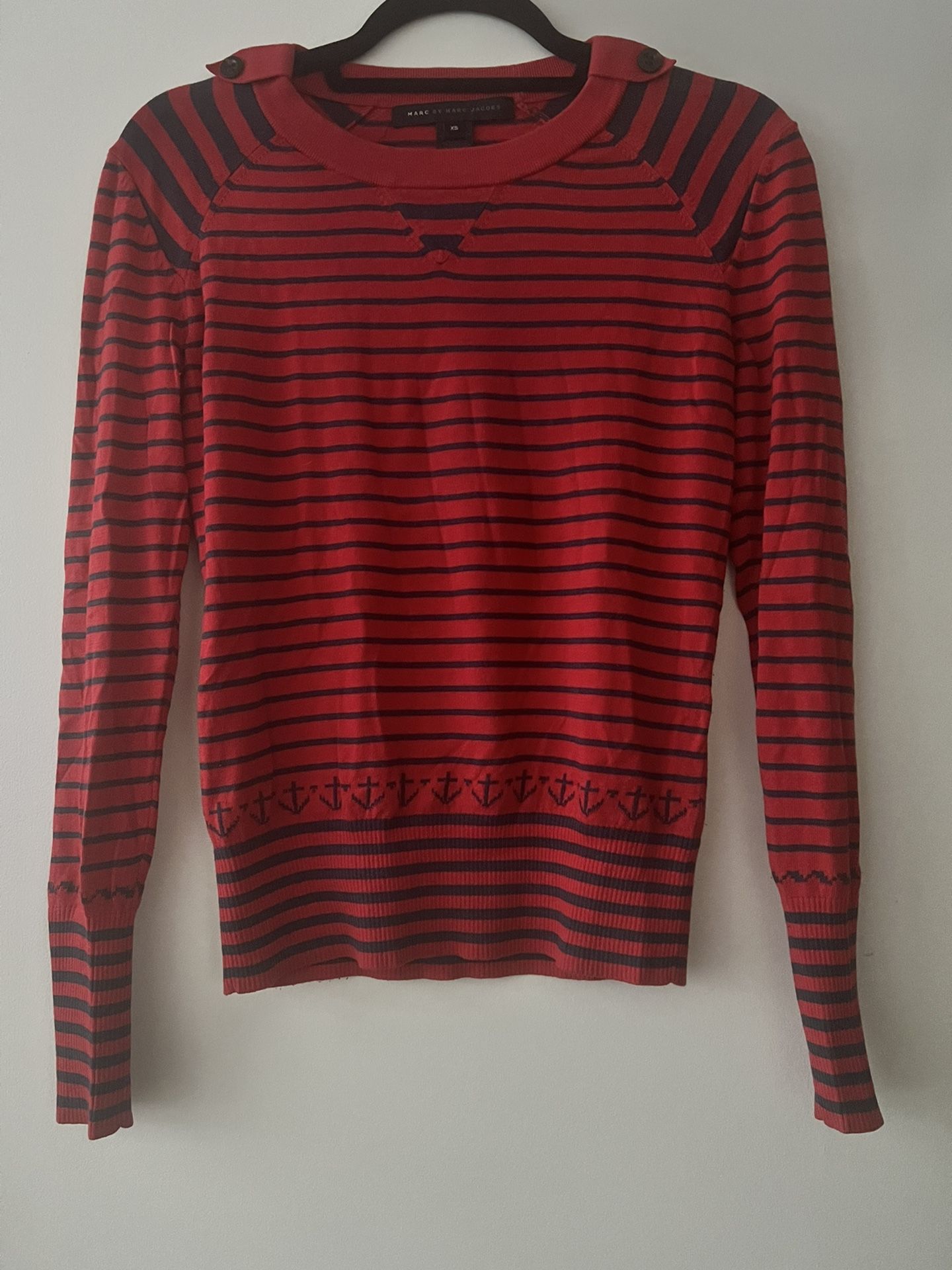 Marc Jacobs Red Navy Striped Nautical Sweater