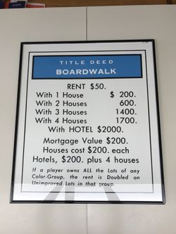 21”x24” framed monopoly poster, “Boardwalk”