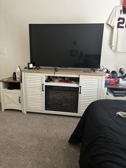 Farmhouse Electric Fireplace TV Stand + Matching Nightstands (Set)