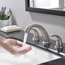 3-Hole 8 in. 2-Handle Brushed Nickel Widespread Bathroom Faucet with Water Supply Line and Metal Pop Up Drain