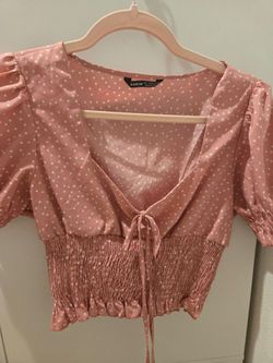 Shein pink polka dot blouse