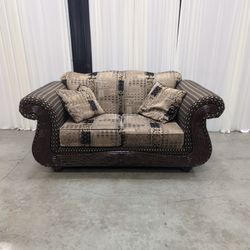 Multi-Tone Fabric Loveseat with Geometric Pattern