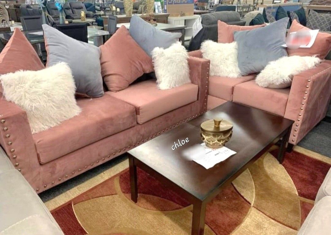 
♡ASK DISCOUNT COUPON💬 sofa Couch Loveseat  Sectional sleeper recliner daybed futon ÷  Cindy Pink Velvet Living Room Set 