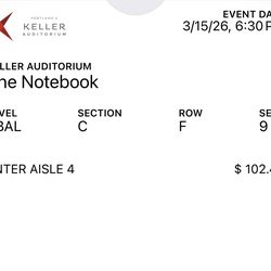 🎭 3 Tickets for Sale – Broadway in Portland: The Notebook