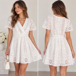 Aqua White Lace Embroidered Wrap Dress Size S NWT $118 Floral Summer