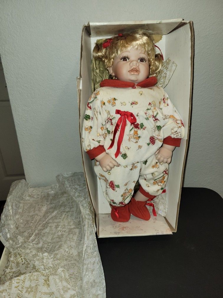 Vintage Christmas Porcelain Doll