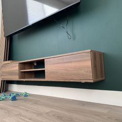 Walnut Floating TV Stand Under TV Shelf, Wall Mounted Shelf, Modern Floating Entertainment Center, 71" Large Storage Media Console Wall Unit for Livin