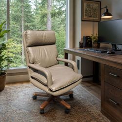 Vintage Boeing Surplus Executive Leather Chair - Solid Wood Base
