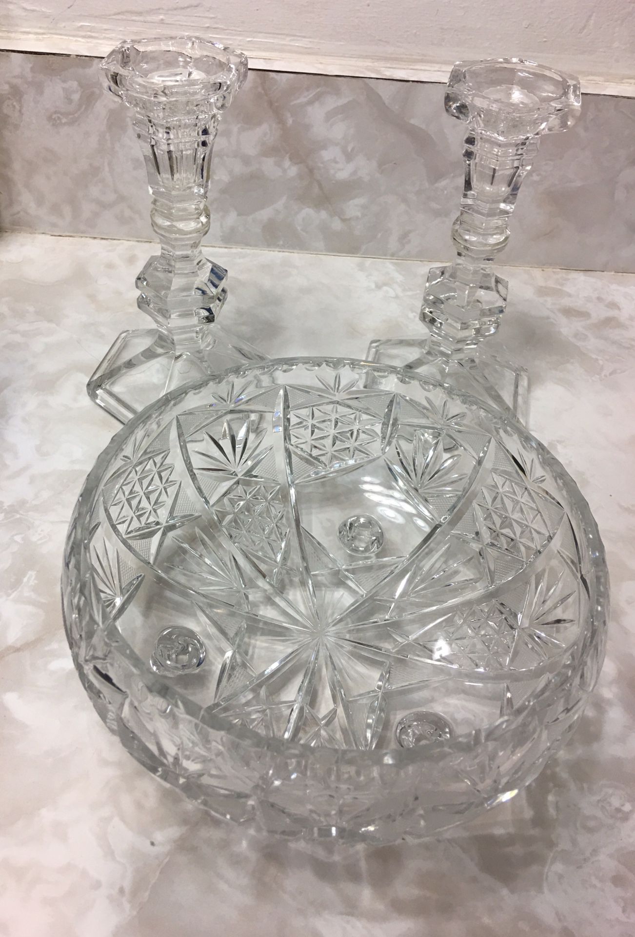 Glass Center Bowl & 2 Glass Chandeliers