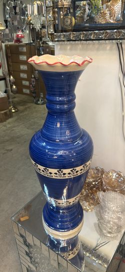 Tropical scene ceramic floor vase 30”