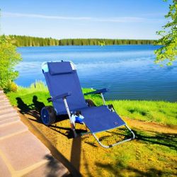 Sports Beach Day Foldable Chaise Lounge Chair with Integrated Wagon Pull Cart Combination