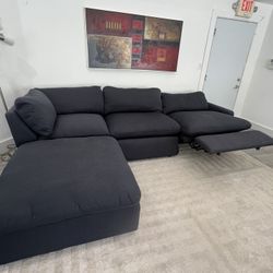 Sectional Cloud Couch Dark Blue Recliner  Ottoman