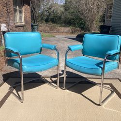 Vintage MCM chrome and vinyl cantilever chairs Set Of 2 