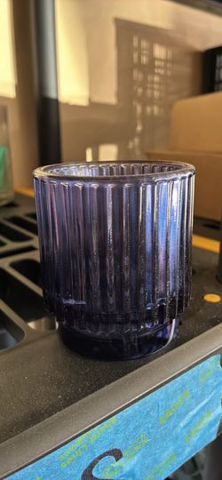 Glass Ribbed Blue Votive Candleholders
