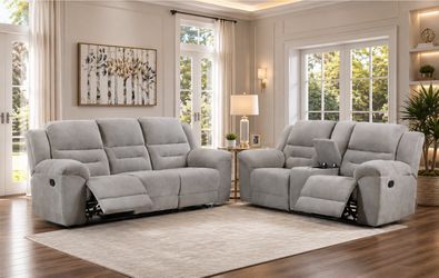 LIGHT GREY RECLINING SOFA & LOVESEAT ✔️🩶✔️