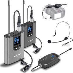 Dual Channel Wireless Lavalier Microphone System with Volume Control