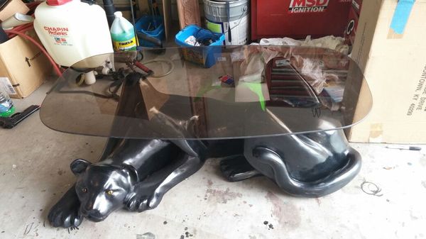 Large Rare Fiberglass Black Panther Glass Top Coffee Table For 20sold