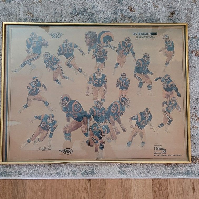 🔥 Original Vintage 1979-80 Los Angeles Rams NFC Champions Super Bowl XIV Promo Poster – Framed NFL Collectible
