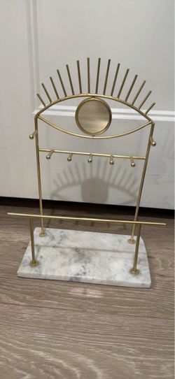 Gold Evil Eye Jewelry Organizer with Mirror & Marble Base