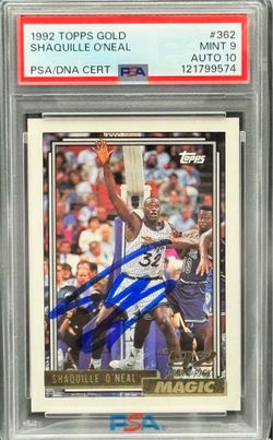 1992 Topps Gold Shaquille O’Neal Signed Rookie PSA 9 Auto 10