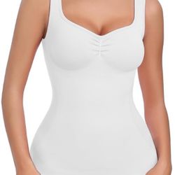 imisic Women's Tummy Control Shapewear Tank Tops Seamless Square/V Neck Compression Body Shaper Camisole White X-Large
