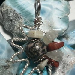 Handcrafted Jasper, Moonstone & Red Jasper Pendant & 18” 925 Chain necklace