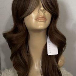 Synthetic Blend Wig with bangs and realistic scalp