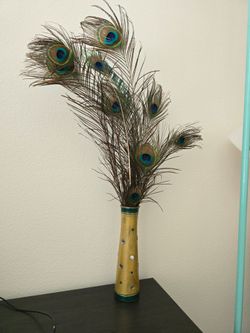 Vase with Peacock feathers