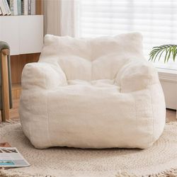 Tufted Sofa Sack Bean Bags Chairs with Teddy Fabric Cover White